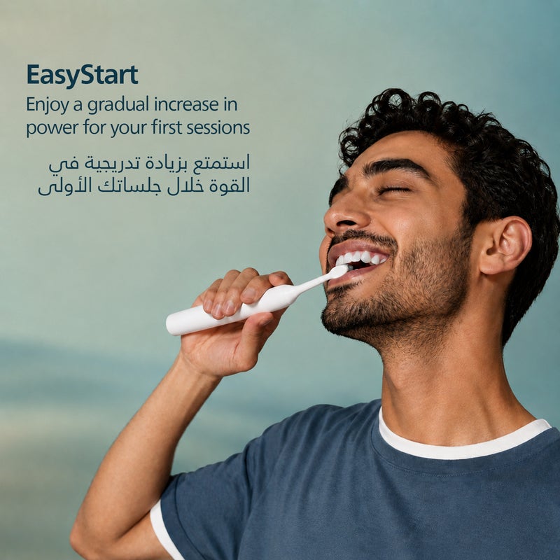 فيليبس سونيكير سلسلة 3100، فرشاة أسنان كهربائية، لون أسود، عناية أساسية بتقنية الاهتزازات الصوتية، وضع تنظيف واحد وثلاثة مستويات من الشدة، قابلة لإعادة الشحن. تتضمن: مقبض واحد، رأس فرشاة واحد (أوبتيمال وايت)، وشاحن واحد - Image 3