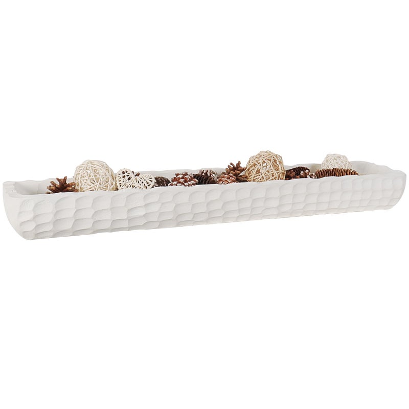 Oakrain 30 inches Large Decorative Bowl for Home Decor, White Dough Bowl with Hand Carved Irregular Texture, Unique Table Centerpieces, Wooden Home Decor Accents for Farmhouse Boho Rustic Style - Image 1