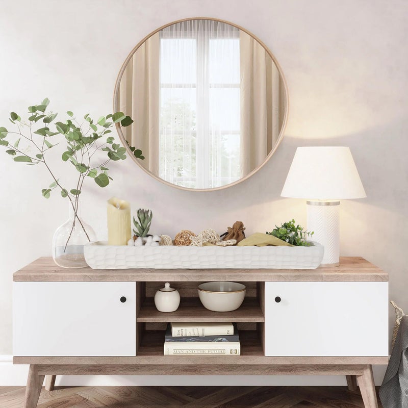 Oakrain 30 inches Large Decorative Bowl for Home Decor, White Dough Bowl with Hand Carved Irregular Texture, Unique Table Centerpieces, Wooden Home Decor Accents for Farmhouse Boho Rustic Style - Image 4