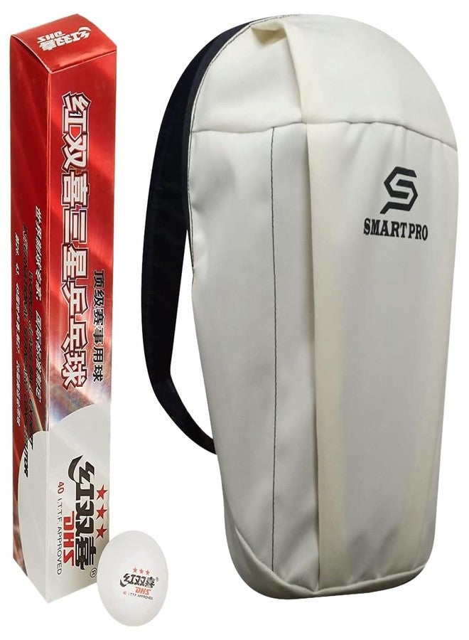 DHS TT Ball 40MM 3 Star White (6 Pcs Box) 36 PCS with Smart PRO TT Special Cover Speed Beige - Image 1