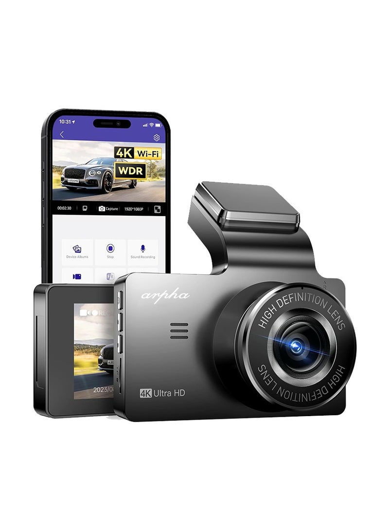 ARPHA Arpha 4K Dash Cam Front Only, Free 64GB Card, Single-Channel, Built-in 5G WiFi GPS, 3'' Touch Screen Voice Control Driving Recorder, WDR Night Vision, Parking Mode, G-Sensor Loop Recording M63 Lite - Image 1