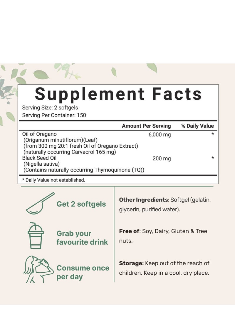 Oil 300 softgels Oil of Oregano Softgels,Oregano and Black Seed Oil Gel Capsules,Organic Oregano Oil Supplement Capsules,Non-GMO (1Bag) - Image 3