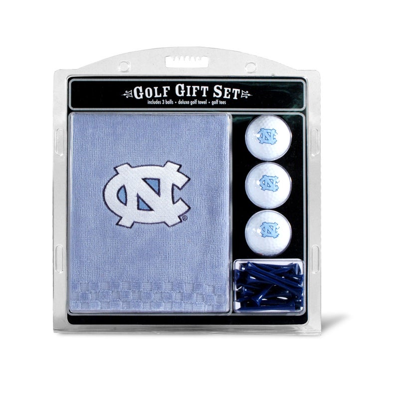 Team Golf NCAA North Carolina Tar Heels Gift Set: Embroidered Golf Towel, 3 Golf Balls, and 14 Golf Tees 2-3/4" Regulation, Tri-Fold Towel 16" x 22" & 100% Cotton