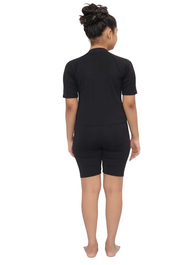 BOSKY Girls Swimwear Poly Spandex Skating Suit Cum Swimming Costume | Polyester Lycra 4-Way Stretch | UV Protection | Non-Fade Digital Print | Sports Utility Activewear (Black_15-16 Year) - Image 3