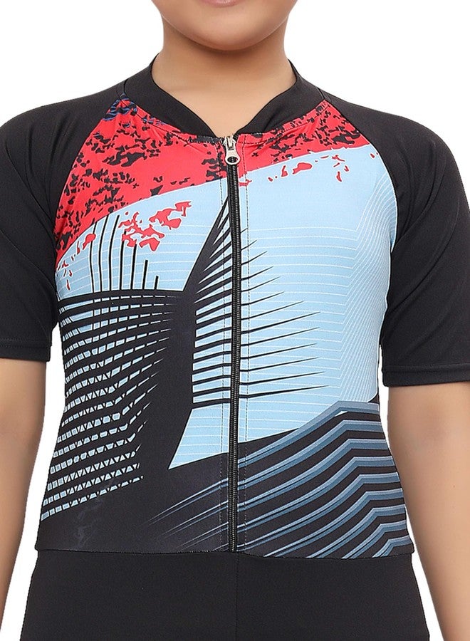 BOSKY Girls Swimwear Poly Spandex Skating Suit Cum Swimming Costume | Polyester Lycra 4-Way Stretch | UV Protection | Non-Fade Digital Print | Sports Utility Activewear (Black_15-16 Year) - Image 2
