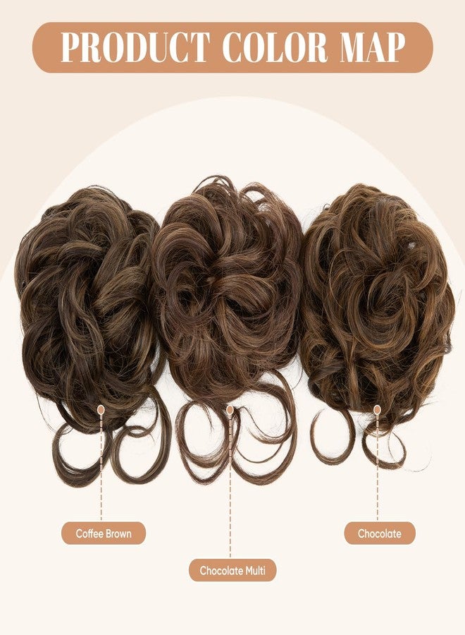 SARLA 2PCS Messy Bun Hair Pieces for Women Detachable Claw Clip Wavy Curly Synthetic Hairpieces for Updos with Tendrils Fake Scrunchies Ponytail Extension Chocolate - Image 4