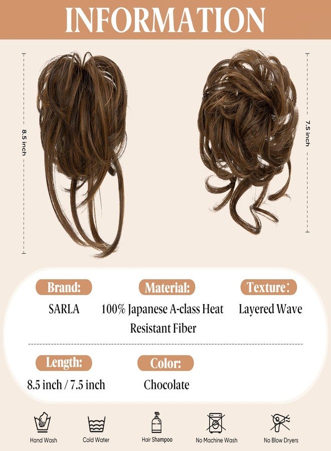 SARLA 2PCS Messy Bun Hair Pieces for Women Detachable Claw Clip Wavy Curly Synthetic Hairpieces for Updos with Tendrils Fake Scrunchies Ponytail Extension Chocolate - Image 2