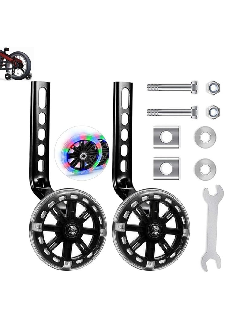 DIOTTI Bicycle Training Flash Wheels, Children's Bike Stabilizers Support Wheels, Kids Bike Steel Frame,Wheel Bicycle Stabiliser Mounted Kit for 12 14 16 18 20 Inch Bike, 1 Pair - Image 1