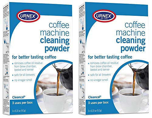 Urnex Coffee Maker and Espresso Machine Cleaner Cleancaf Powder 2 Pack 6 Packets Safe on Delonghi Ninja Hamilton Beach Mr Coffee Braun and More