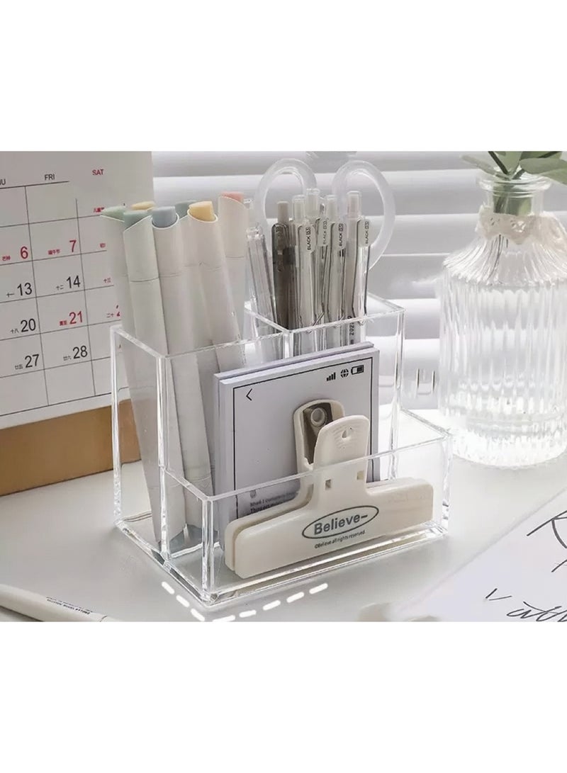 Lee Yon Pen Holder, Clear Acrylic Pen Holder for Desk, Makeup Brush Storage Organizer, Modern Desk Organizer for School, Home and Office - Image 5
