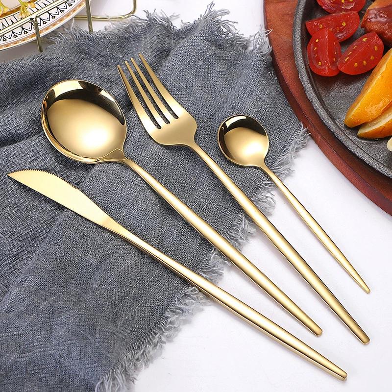Portuguese stainless steel knife, fork and spoon tableware gold steak knife and fork set cross-border knife, fork and spoon four-piece set, suitable for parties, birthdays, weddings - Image 3
