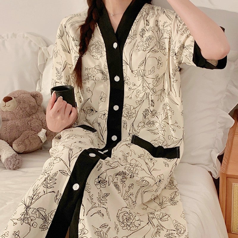 Breastfeeding Dress Pure Cotton Postpartum Clothes Nursing Clothes For Pregnant Women Sleepwear Summer Outing Maternity Dress 58001 painting rose 