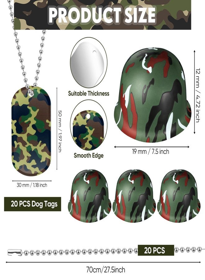 PullCrease 30 Pcs Army Party Favor Halloween Helmet Costume Includes Kid Plastic Camouflage Hats Military Dog Tags Chains - Image 2
