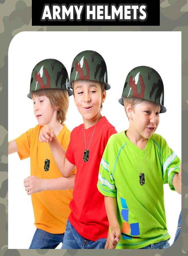 PullCrease 30 Pcs Army Party Favor Halloween Helmet Costume Includes Kid Plastic Camouflage Hats Military Dog Tags Chains - Image 4