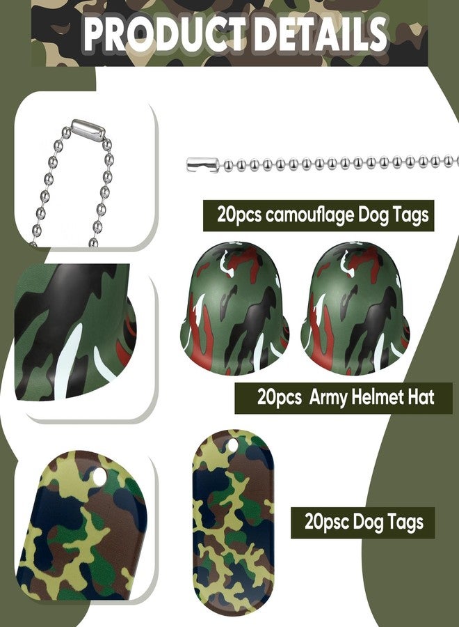 PullCrease 30 Pcs Army Party Favor Halloween Helmet Costume Includes Kid Plastic Camouflage Hats Military Dog Tags Chains - Image 3