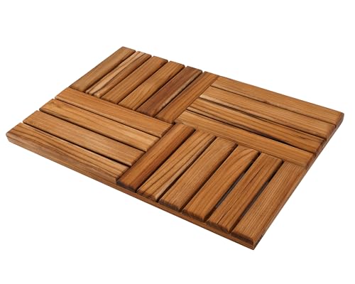 Utoplike Teak Wood Bath Mat Wooden Shower Mat for Bathroom 24 x 16 inch Non Slip Wood Floor Sturdy Mat for Inside Shower Luxury Spa Home or Outdoor