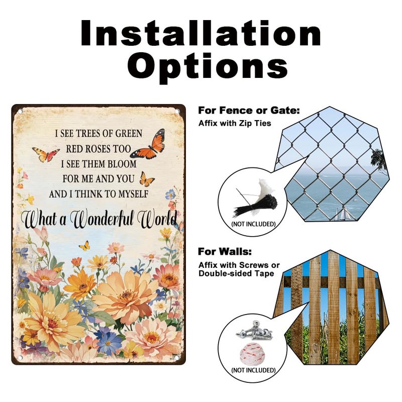 DOODLREAM Flower Butterfly Wall Decor Sign What a Wonderful World Vintage Inspirational Metal Tin Sign for Home Cafe Bar She Shed Wall Decoration 8 x 12 Inch - Image 4