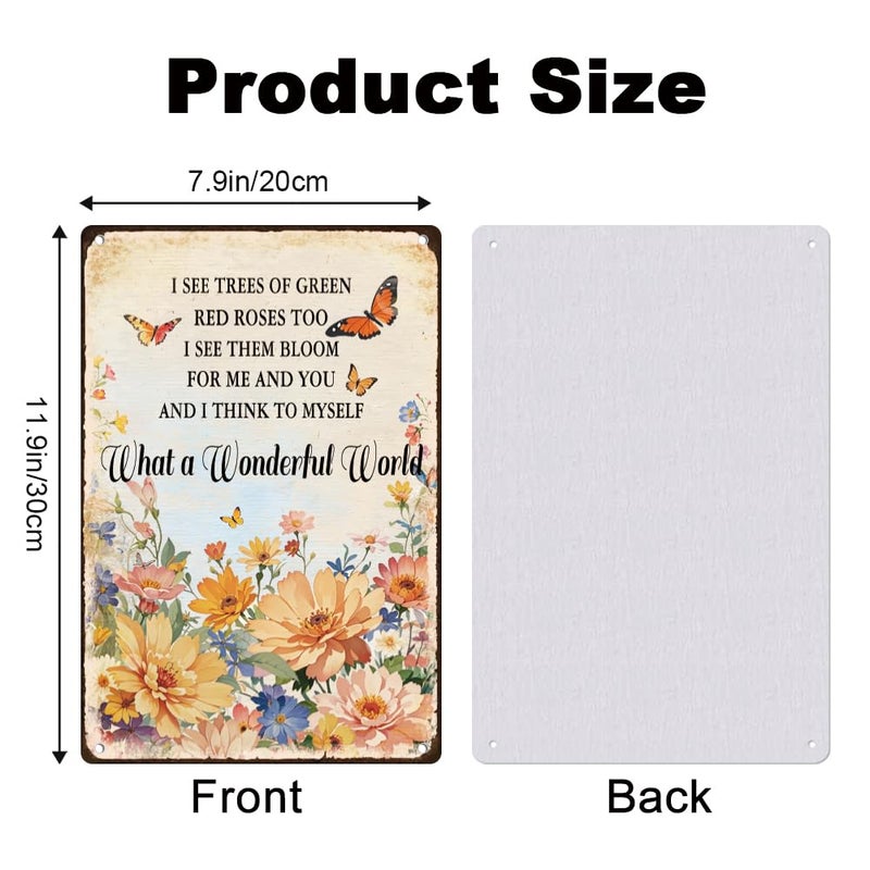 DOODLREAM Flower Butterfly Wall Decor Sign What a Wonderful World Vintage Inspirational Metal Tin Sign for Home Cafe Bar She Shed Wall Decoration 8 x 12 Inch - Image 2