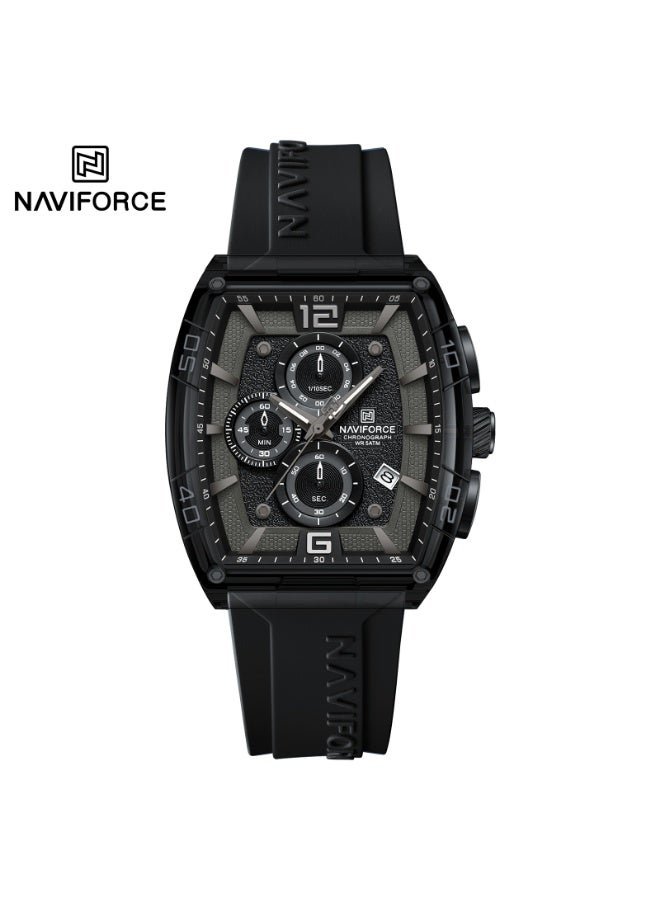 نافيفورس ساعة نافيفورس NF6101 B/W/B للرجال – كرونوغراف بحركة كوارتز يابانية، حزام سيليكون، مقاومة للماء - Image 1