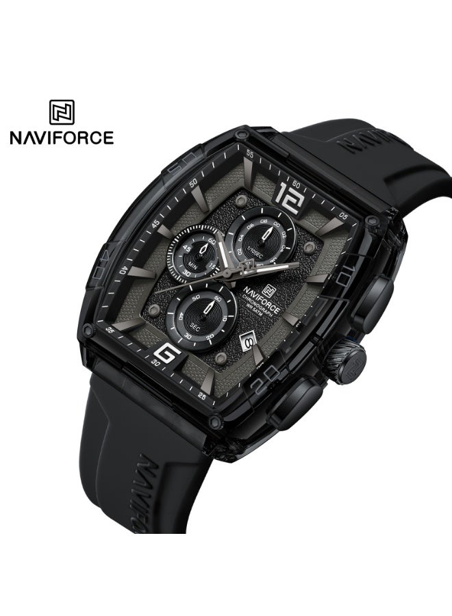 نافيفورس ساعة نافيفورس NF6101 B/W/B للرجال – كرونوغراف بحركة كوارتز يابانية، حزام سيليكون، مقاومة للماء - Image 2
