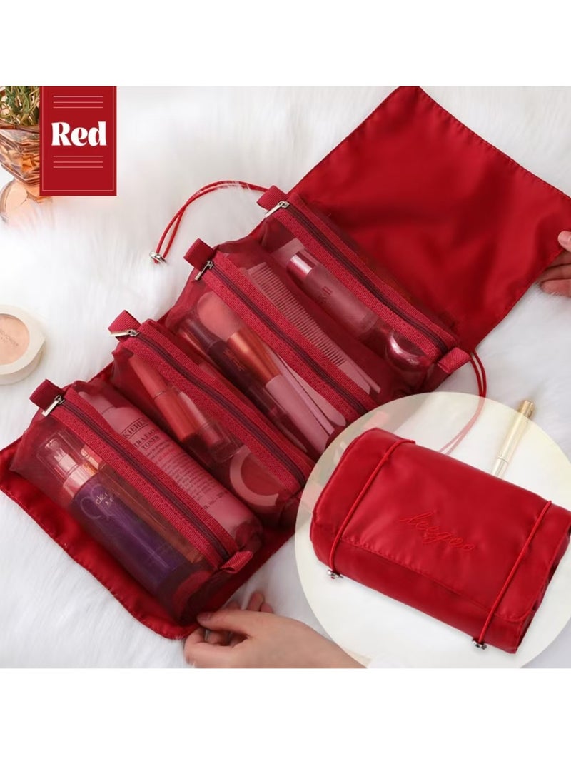 Four-in-one Red Cosmetic Bag Makeup Storage Detachable Portable Travel Business Trip - Image 1