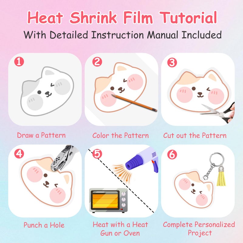 Esmorah 242PCS Shrink Dink Sheet Keychain Kit, with 20 Sheets Shrink Art Paper 7.9"x5.7", Color Pencils â€“ Ideal for Kids & Adults DIY Crafts Keychain Making for Back-to-School, Valentine's Day, Easter Gifts - Image 3