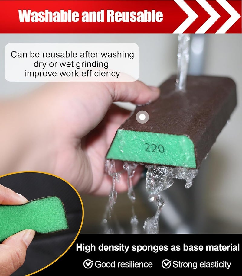 BOSHCRAFT 10 Pack Single Sanding Block, Washable and Reusable Sanding Sponge 80/100/120/180/220 Grit Sandpaper Block for Wood Drywall Metal Sand Paper Brick - Image 4
