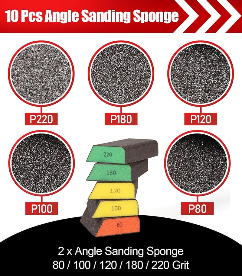 BOSHCRAFT 10 Pack Single Sanding Block, Washable and Reusable Sanding Sponge 80/100/120/180/220 Grit Sandpaper Block for Wood Drywall Metal Sand Paper Brick - Image 2