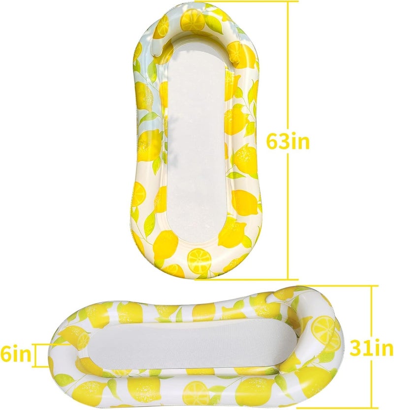 Jukusa Inflatable Pool Float Lounger with Lemon Pattern, Mesh Cooling Bed, White and Yellow Lemon Design (1 Pcs.) - Image 5
