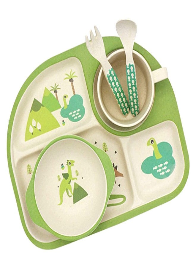 TORIOX طقم أدوات مائدة للأطفال من توريوكس على شكل حيوانات مصنوعة من الخيزران، أدوات طعام للأطفال، طقم عشاء من ألياف الخيزران الصديقة للبيئة للأطفال/الرضع، طبق طعام، وعاء، كوب، ملعقة وشوكة - متعدد الألوان - 5 قطع/طقم (مربع) - Image 2