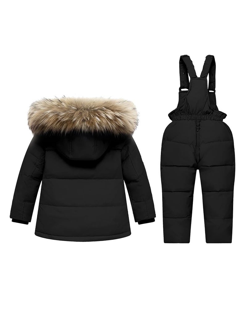 Hecxagd Toddler Snow Suit Winter Coat and Snow Pants Set, Baby Snowsuit Boys & Girls Snowsuit, Waterproof Warm Jacket and Snow Bib for Kids, Black 5-6T - Image 2