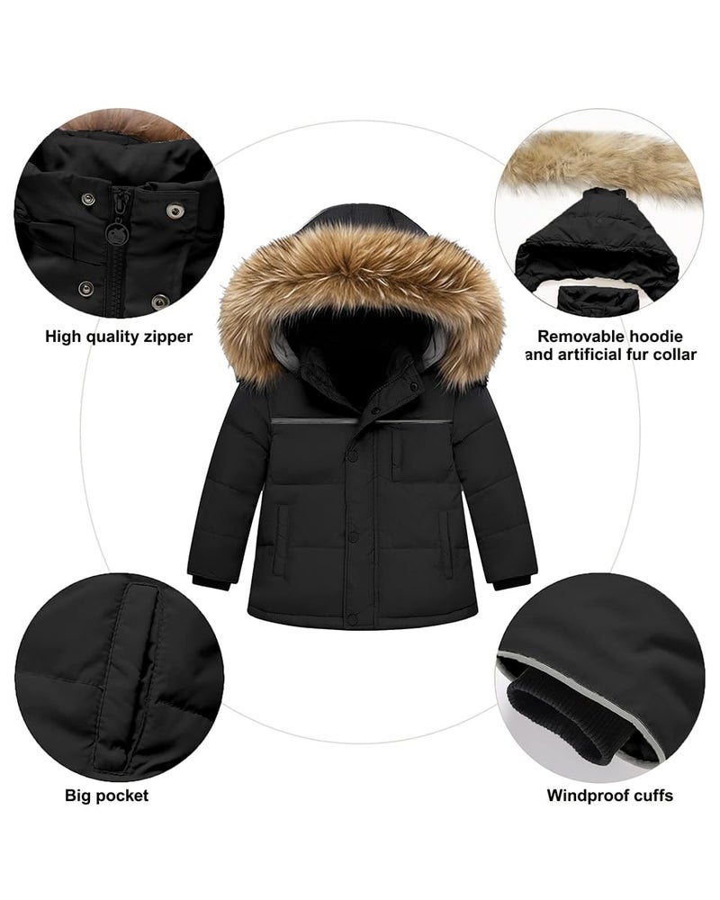 Hecxagd Toddler Snow Suit Winter Coat and Snow Pants Set, Baby Snowsuit Boys & Girls Snowsuit, Waterproof Warm Jacket and Snow Bib for Kids, Black 5-6T - Image 3