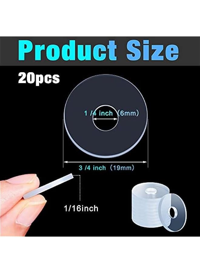 Arabest 20 Pcs 3/4 Inch Plastic Washers Flat Clear Plastic Spacers 1/16 Inch (2 mm) Thickness Vinyl Bar Glass Washer Shower Door Gasket for Glass Shower Door Handles Towel Bars Standoff Cap Assemblies  - Image 3