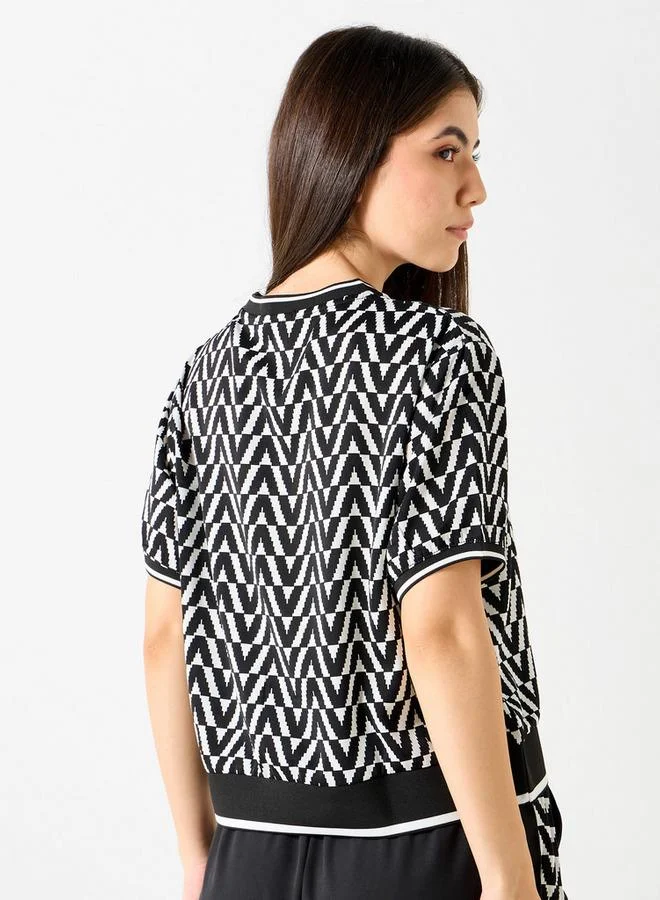 2Xtremz 2Xtremz Printed Top with Short Sleeves and Crew Neck