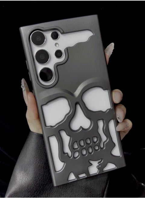 Cool Hollow Skull Matte Grey Soft Phone Case for Samsung Galaxy S24 Ultra Protective Cover