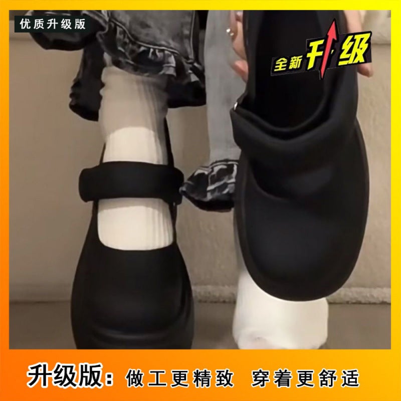 Solid Color Buckle Niche Design Shoes French Round Toe Thick Heeled Thick Bottom Magic Sticks Mary Jane Shoes - Image 1