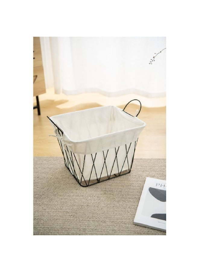 HONEYBEE - Sturdy Construction Ventilated Iron Laundry Basket White and Black 41 x 28 x 26.2 cm SB0234A - Image 1
