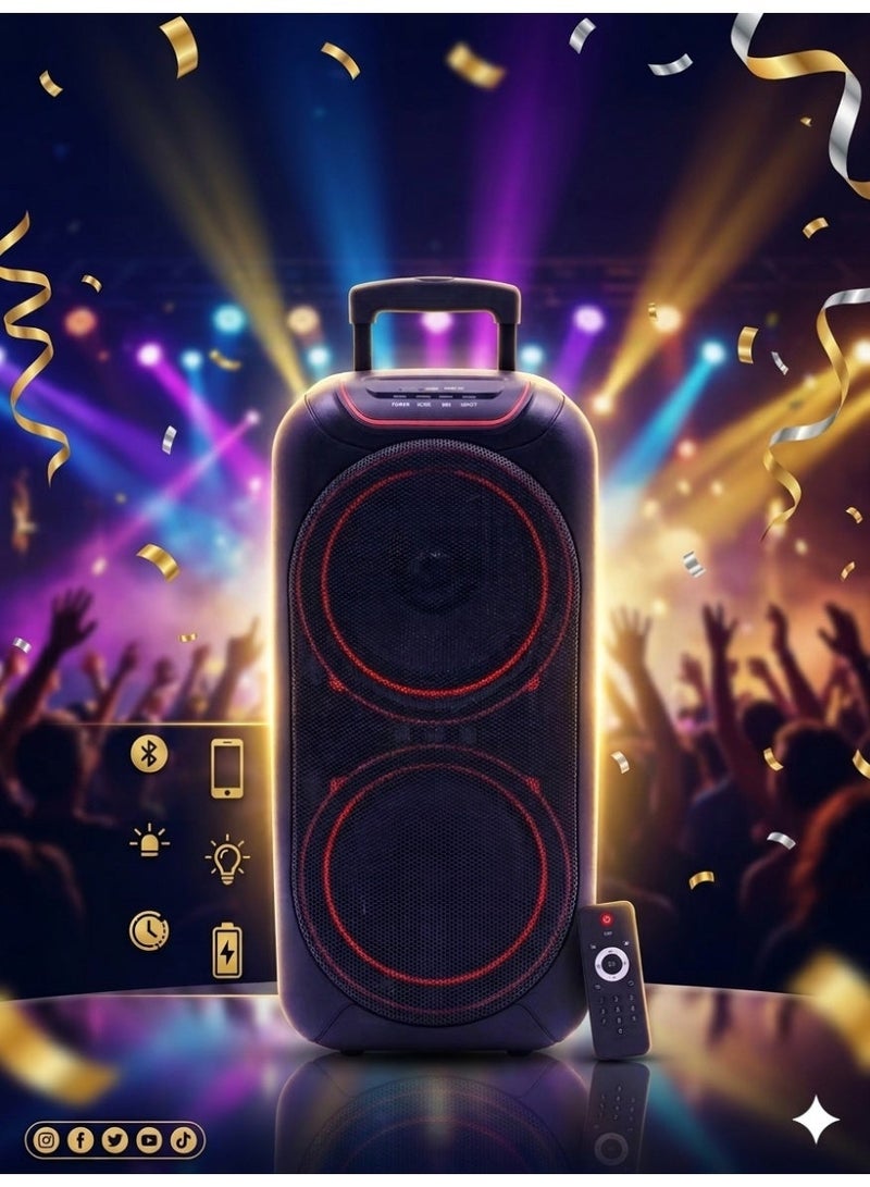 بلاتينيوم AH-12300 Professional Dual 12 Inch Battery Powered Party Speaker System with Disco LED Lights and Remote Control Portable High Power Audio Speaker with USB, SD, TF Card Support, X-Bass Control, Equalizer, and Wireless Entertainment Features - Image 4
