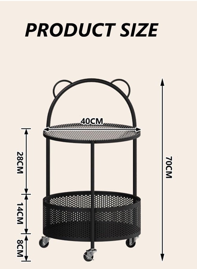 سي آند سي هوم طاولة قهوة دائرية حديثة مزودة بعجلات وسلة تخزين - طاولة جانبية متحركة بمقابض مسند الذراع، طاولة جانبية متنقلة لغرفة المعيشة أو غرفة النوم أو بجانب الأريكة أو للاستخدام في الشقق 40 × 70 سم. - Image 4