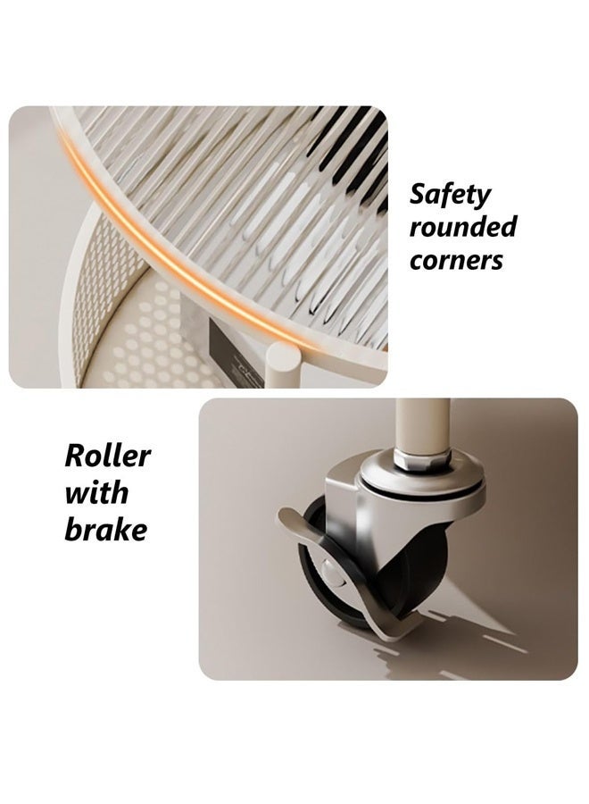 سي آند سي هوم طاولة قهوة دائرية حديثة مزودة بعجلات وسلة تخزين - طاولة جانبية متحركة بمقابض مسند الذراع، طاولة جانبية متنقلة لغرفة المعيشة أو غرفة النوم أو بجانب الأريكة أو للاستخدام في الشقق 40 × 70 سم. - Image 2