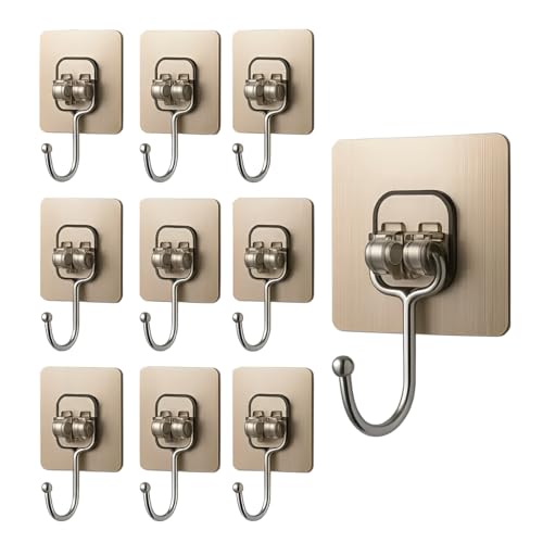 DALUCI Large Adhesive Wall Hook – Heavy Duty Wall Hanger Hooks for Hanging Without Drill | Waterproof, Rustproof Wall Stick Hooks for Kitchen, Bathroom, Home & Office Use (Big Hook Golden, 10) - Image 1
