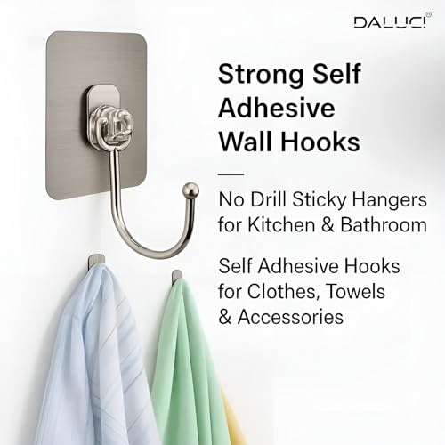 DALUCI Large Adhesive Wall Hook – Heavy Duty Wall Hanger Hooks for Hanging Without Drill | Waterproof, Rustproof Wall Stick Hooks for Kitchen, Bathroom, Home & Office Use (Big Hook Golden, 10) - Image 3