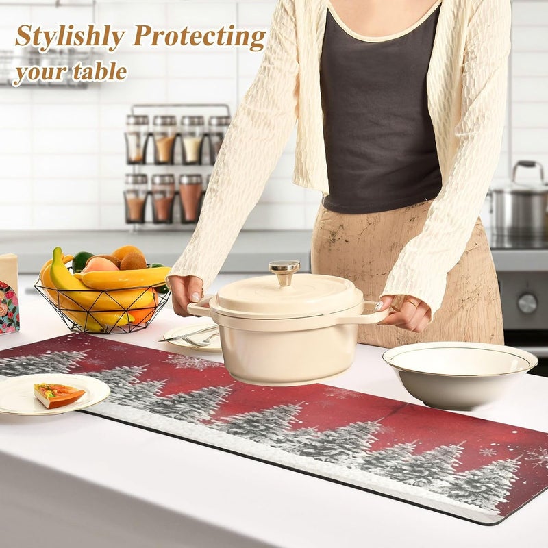 senya Christmas Trivet Table Runner 40 Inches Long Christmas Trees Snowflakes Print Heat Resistant Hot Pad Multi Purpose Mat for for Hot Pots Pans Kitchen Countertops - Image 4