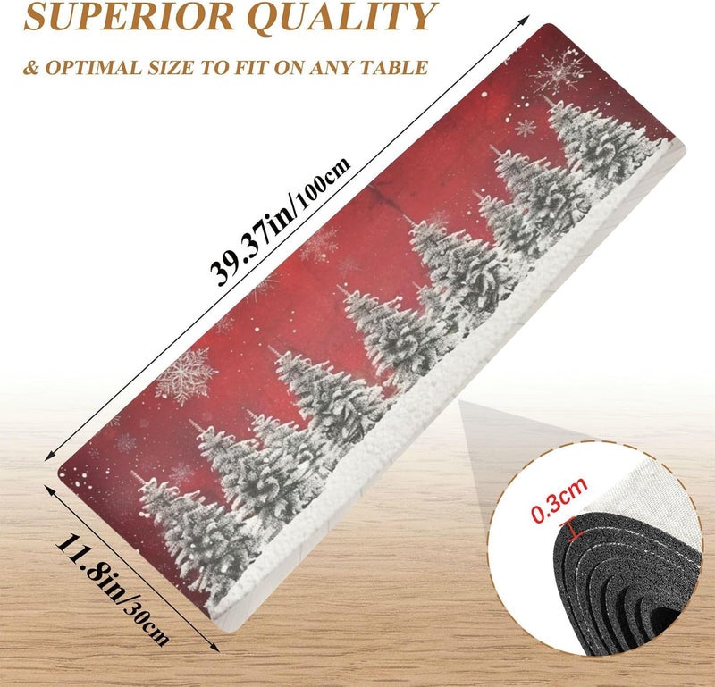 senya Christmas Trivet Table Runner 40 Inches Long Christmas Trees Snowflakes Print Heat Resistant Hot Pad Multi Purpose Mat for for Hot Pots Pans Kitchen Countertops - Image 2