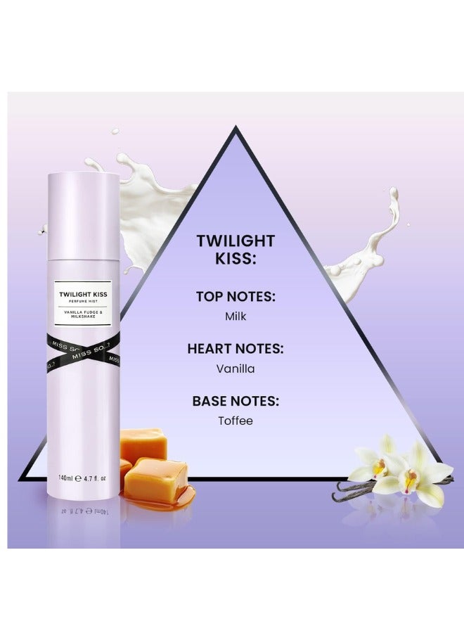 So..? Miss So...? Women's Perfume Mist & Body Mist Bundle | 140ml | Pack of 3 | Includes Twilight Kiss, Sugar Rush & Starlet | Sweet, Fruity & Floral Scents | Long-Lasting & Fun Everyday Fragrance Sprays - Image 2