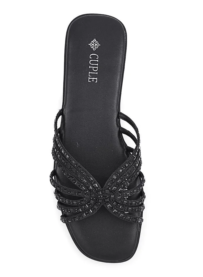 Cuple Cuple Embellished Multi Strap Flat Slides