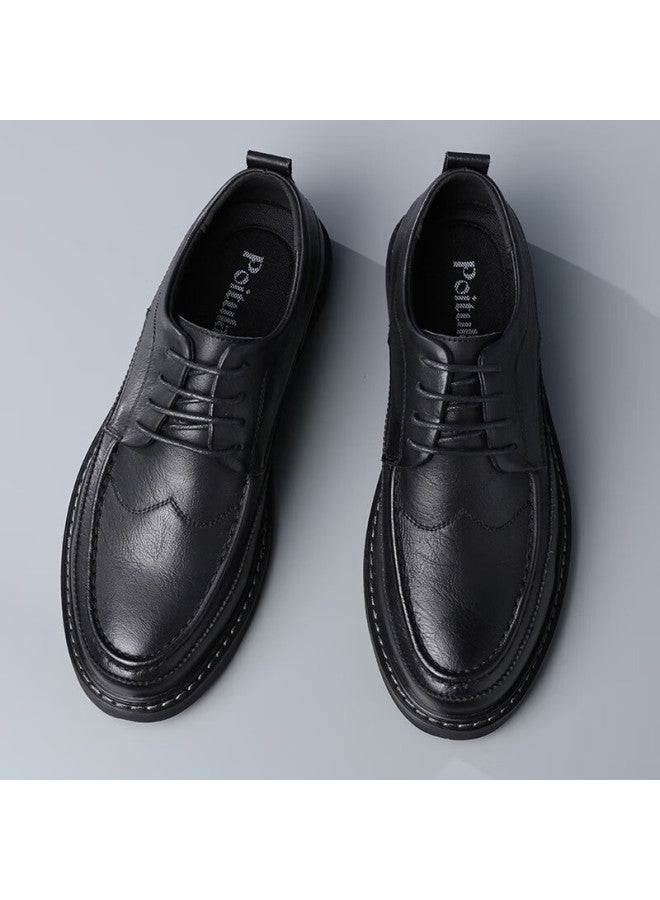 Poitulas Men's Lace-up Business Casual Brogue Leather Shoes 3017 Black Size 41 - Image 1