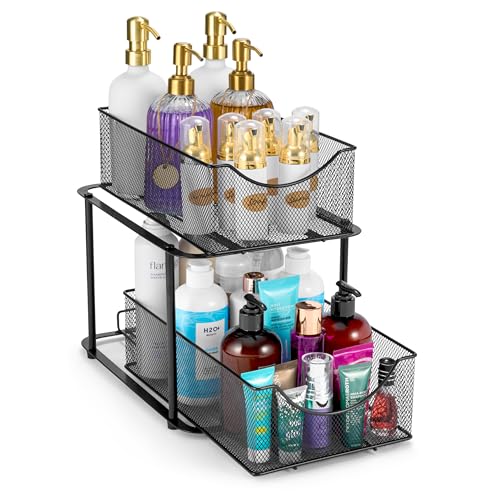 Sorbus 2 Tier Metal Under Sink Organizer for Bathroom Kitchen Strong Steel Mesh Sliding Drawers for Under Sink Under Cabinet Closet Kitchen Pantry Bathroom Organizers and Storage Black - Image 1