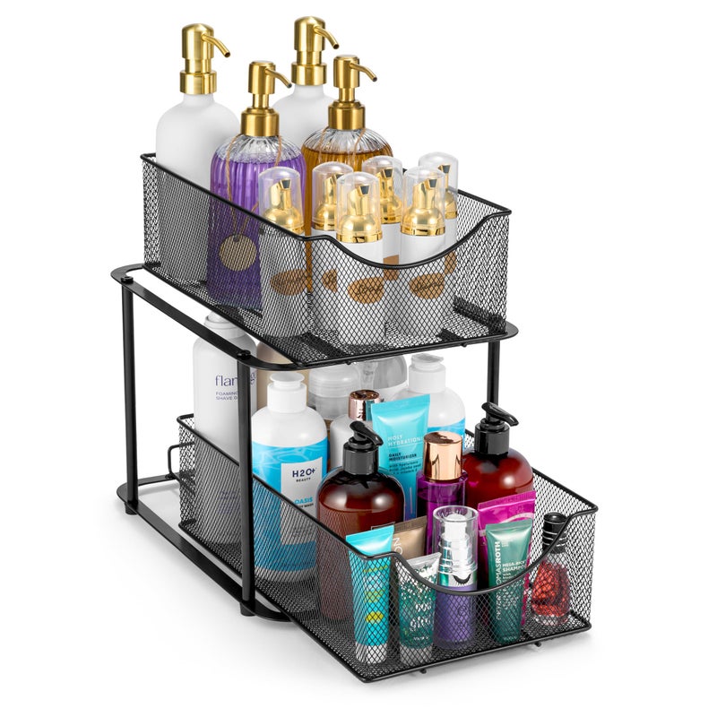 Sorbus 2 Tier Metal Under Sink Organizer for Bathroom Kitchen Strong Steel Mesh Sliding Drawers for Under Sink Under Cabinet Closet Kitchen Pantry Bathroom Organizers and Storage Black - Image 2