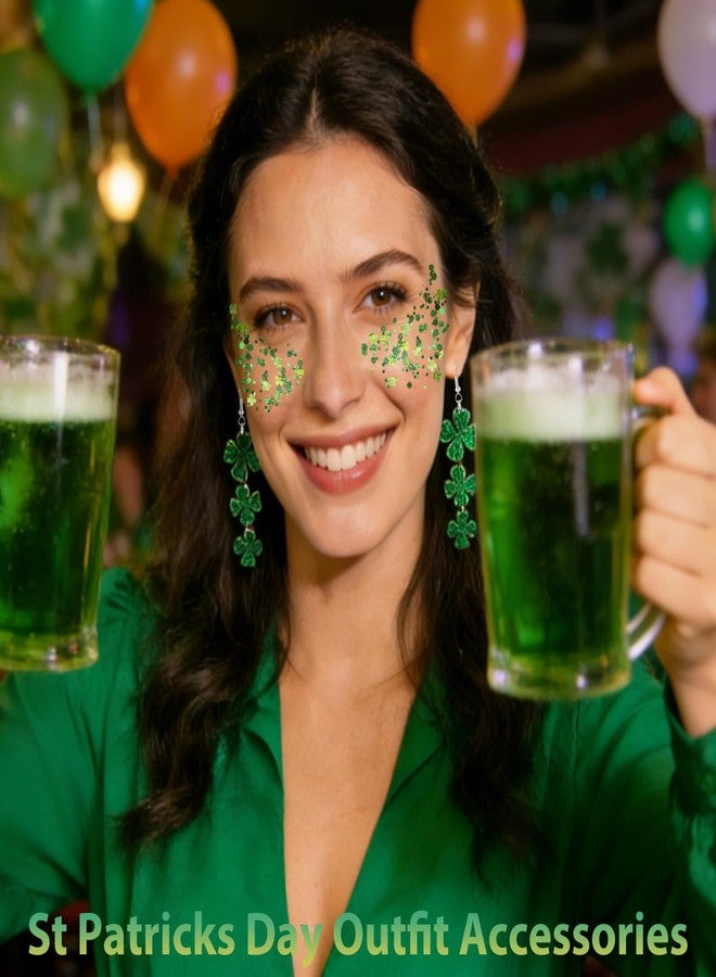 Mysense St Patricks Day Accessories,Shamrock Dangle Earrings,Green Face Hair Body Glitter Stick,Irish Festival Accessories for Saint Patrick’s Day Outfit Women Girls - Image 2